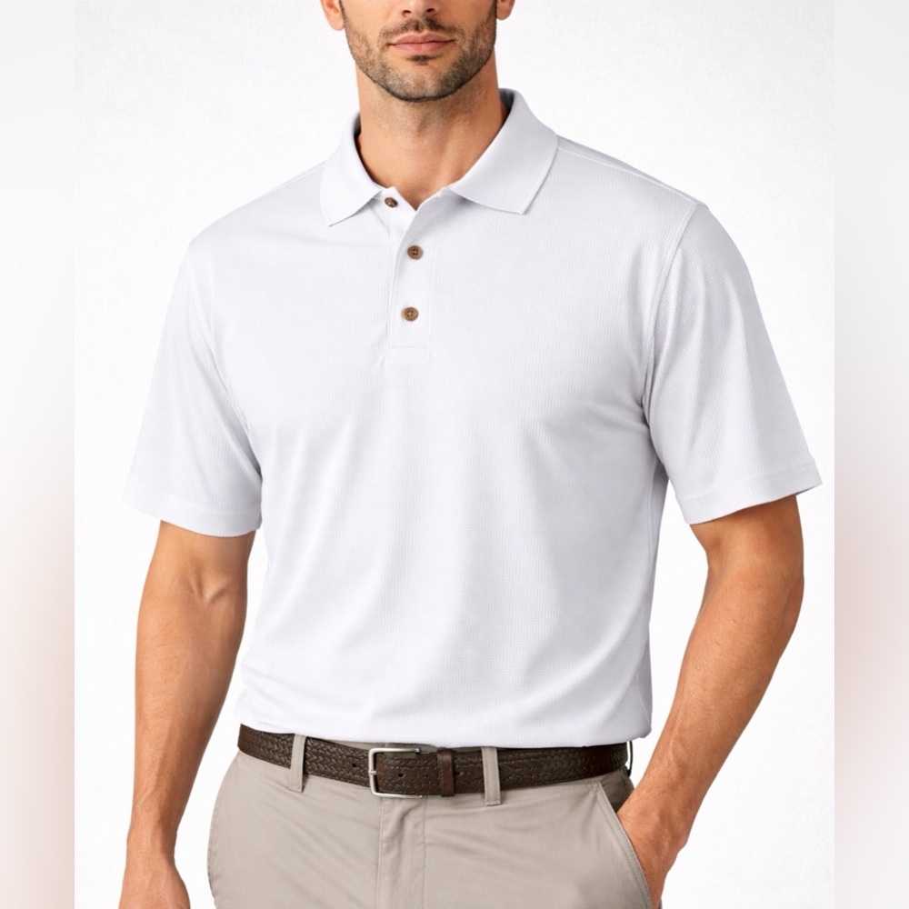 Cubavera White Polo Shirt Men’s size Large Textured 100% Polyester NWOT(A421)✨